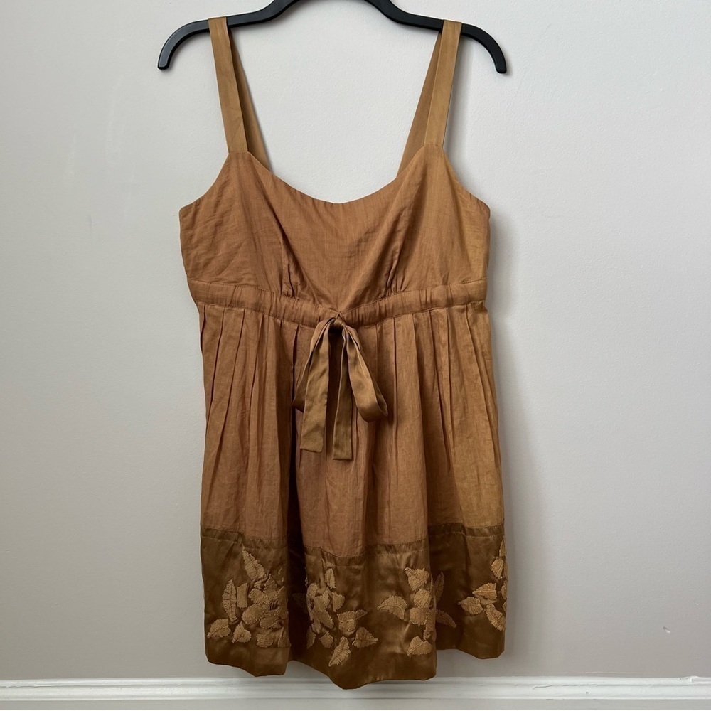 Plenty by Tracy Reece Sleeveless Silk Top Floral Applique Tie Front Brown Sz 6